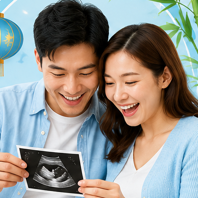 Happy expecting parents looking at an ultrasound scan